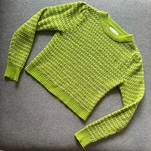 WAYF Bright Green Henley Crewneck Long Sleeve Pullover Sweater Size Small
